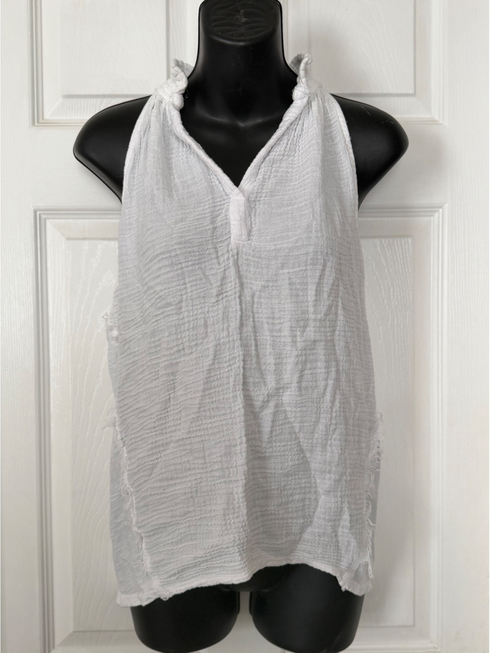 Red Haute White Sleeveless Gauze Halter Blouse Size S